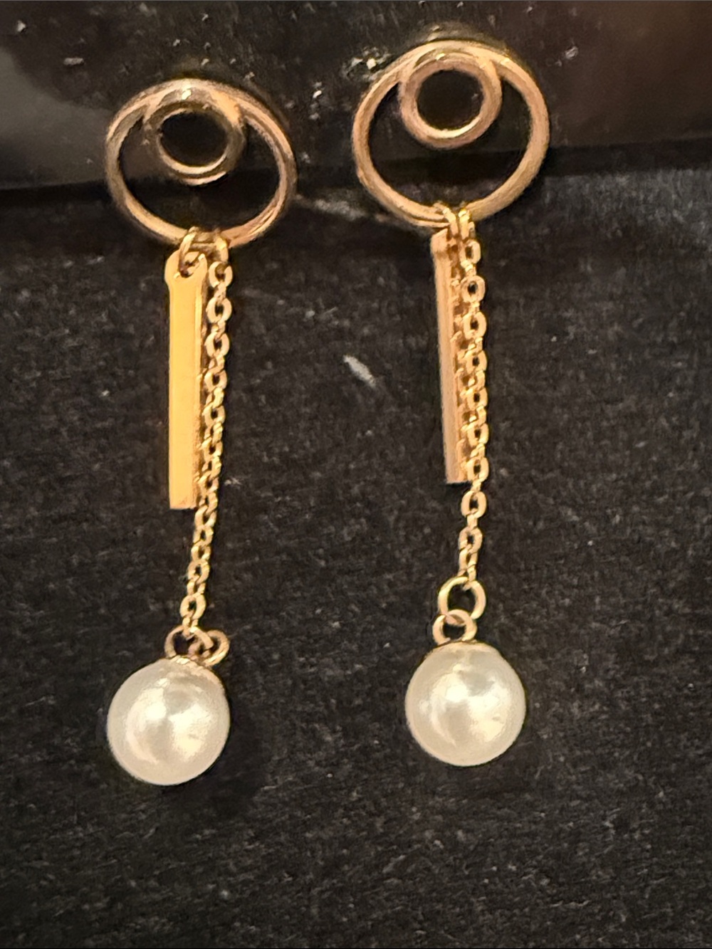 Rose Gold-Tone Chain Drop Earrings with Pearl Accent